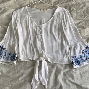 Hollister Button-Up Embroidered Blouse